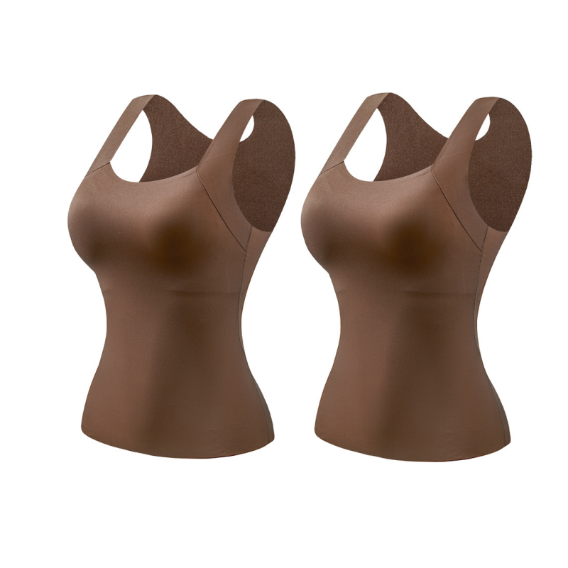 2-Piece SetšWomenās U Neck Thermal Tank Tops with Built-In Bra