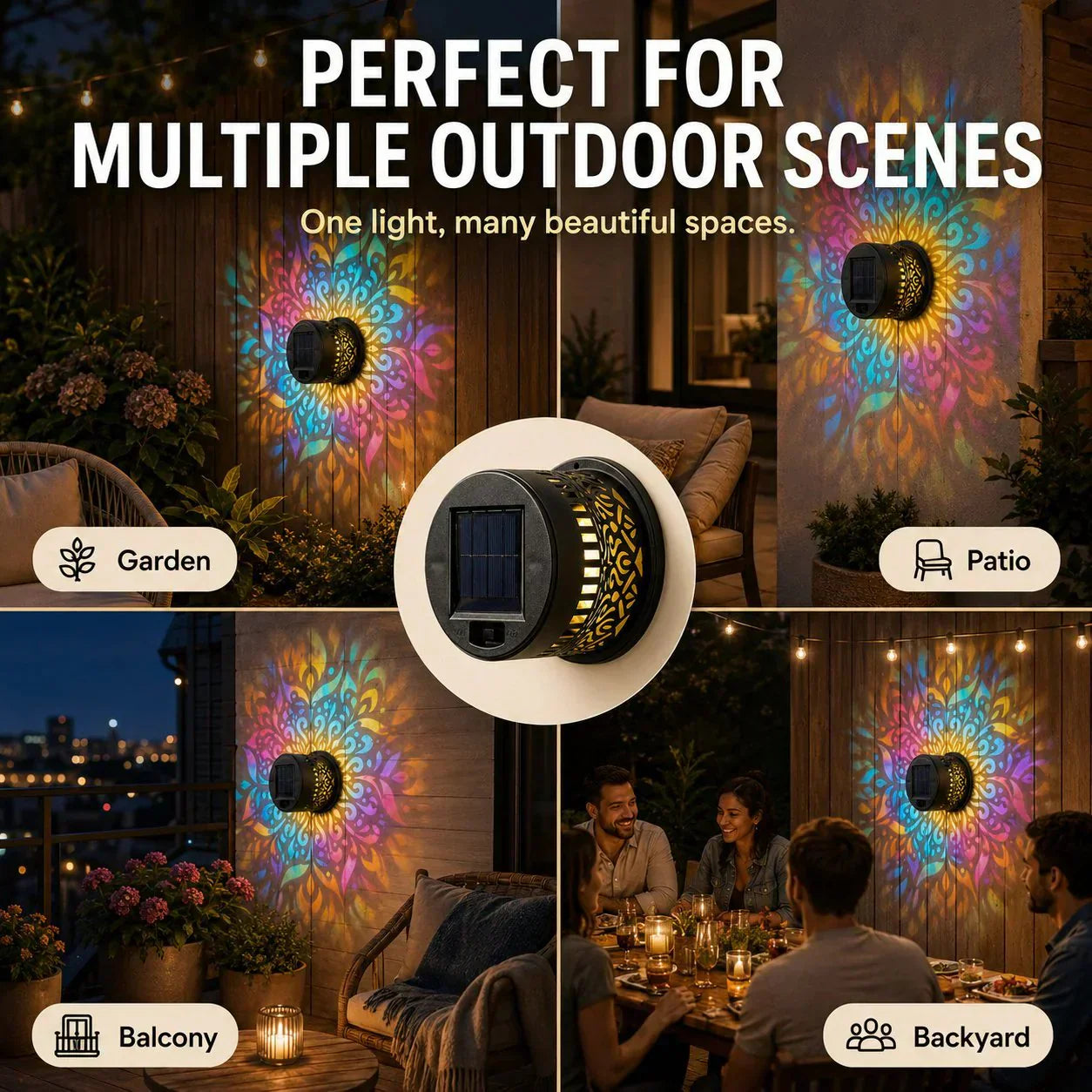 🎁2026 New Arrivals 💥Solar Mandala Wall Light Outdoor Garden Fence Projector Lamp Patio Ambient Decor