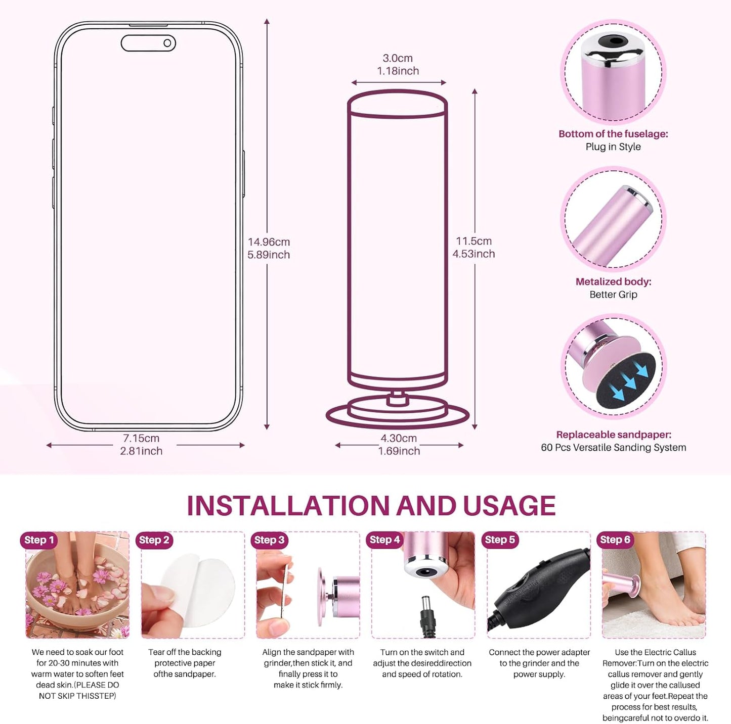 LIONVISON Electric Foot Callus Remover: Adjustable Speed Foot File