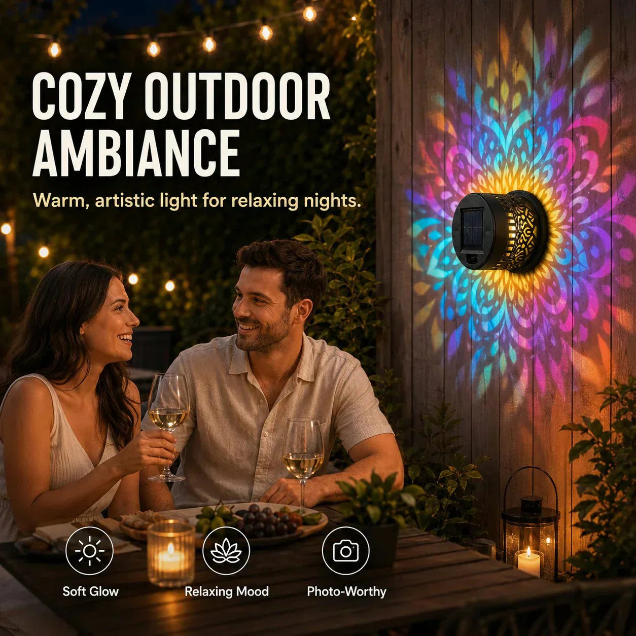 🎁2026 New Arrivals💥Solar Mandala Wall Light Outdoor Garden Fence Projector Lamp Patio Ambient Decor