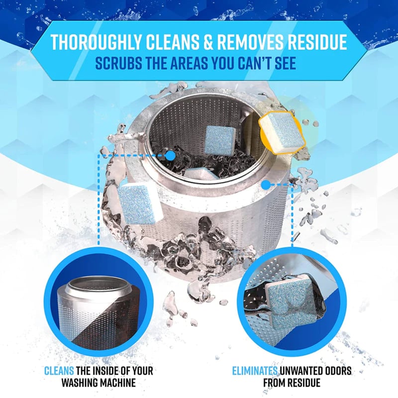 🔥12 PCS/Pack🔥Washing Machine Deep Cleaner Tablets – Eliminates 99% Germs, Removes Odors & Prevents Mold 🧽