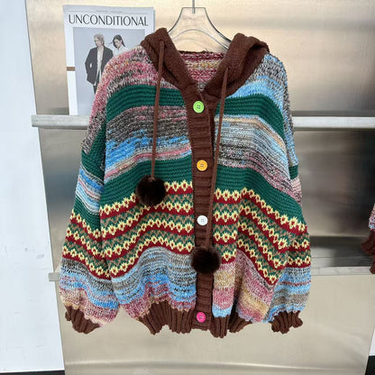 Striped Hoodie Knit Cardigan – Cozy Casual Style